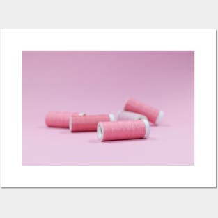 Pink pastel sewing threads on a pink background Posters and Art